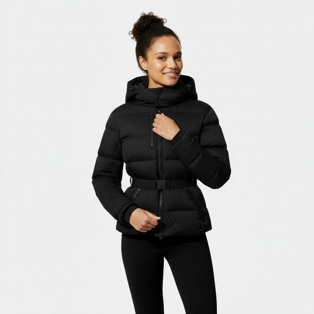 Women's Puffer Jacket with Belted Waist - Insulated Winter Coat for Cold Weather Fashion