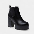 Women's Rounded Toe Ankle Boots with Block Heel and Elastic Side Panels for Casual Wear