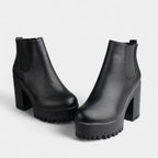 Women's Rounded Toe Ankle Boots with Block Heel and Elastic Side Panels for Casual Wear