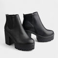 Women's Rounded Toe Ankle Boots with Block Heel and Elastic Side Panels for Casual Wear