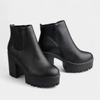 Women's Rounded Toe Ankle Boots with Block Heel and Elastic Side Panels for Casual Wear
