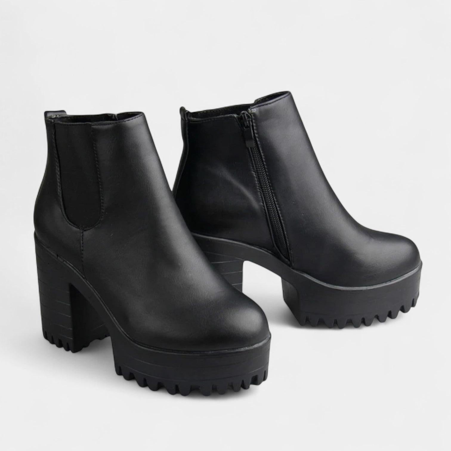 Women's Rounded Toe Ankle Boots with Block Heel and Elastic Side Panels for Casual Wear