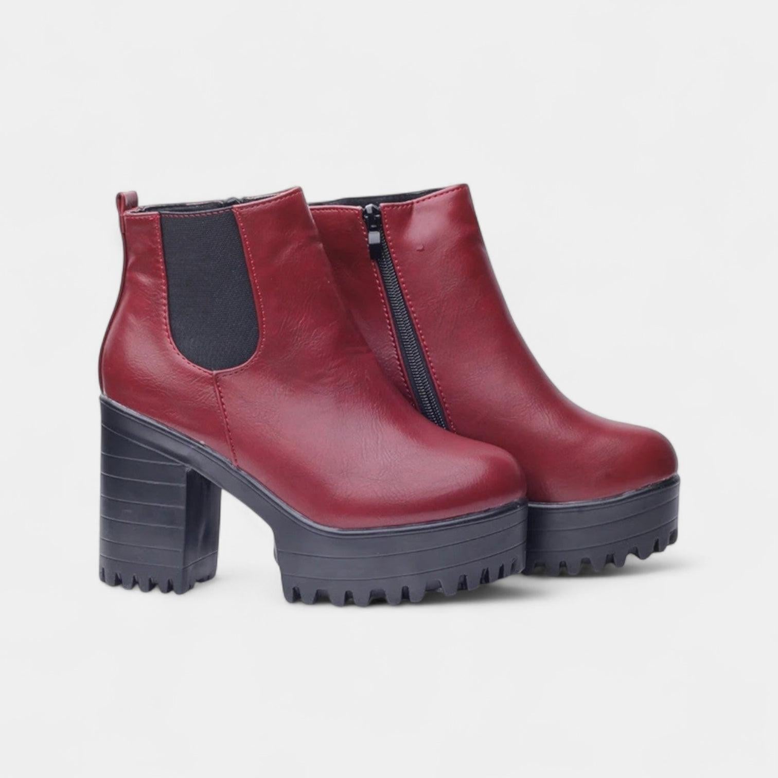 Women's Rounded Toe Ankle Boots with Block Heel and Elastic Side Panels for Casual Wear