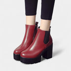 Women's Rounded Toe Ankle Boots with Block Heel and Elastic Side Panels for Casual Wear