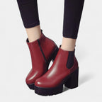 Women's Rounded Toe Ankle Boots with Block Heel and Elastic Side Panels for Casual Wear