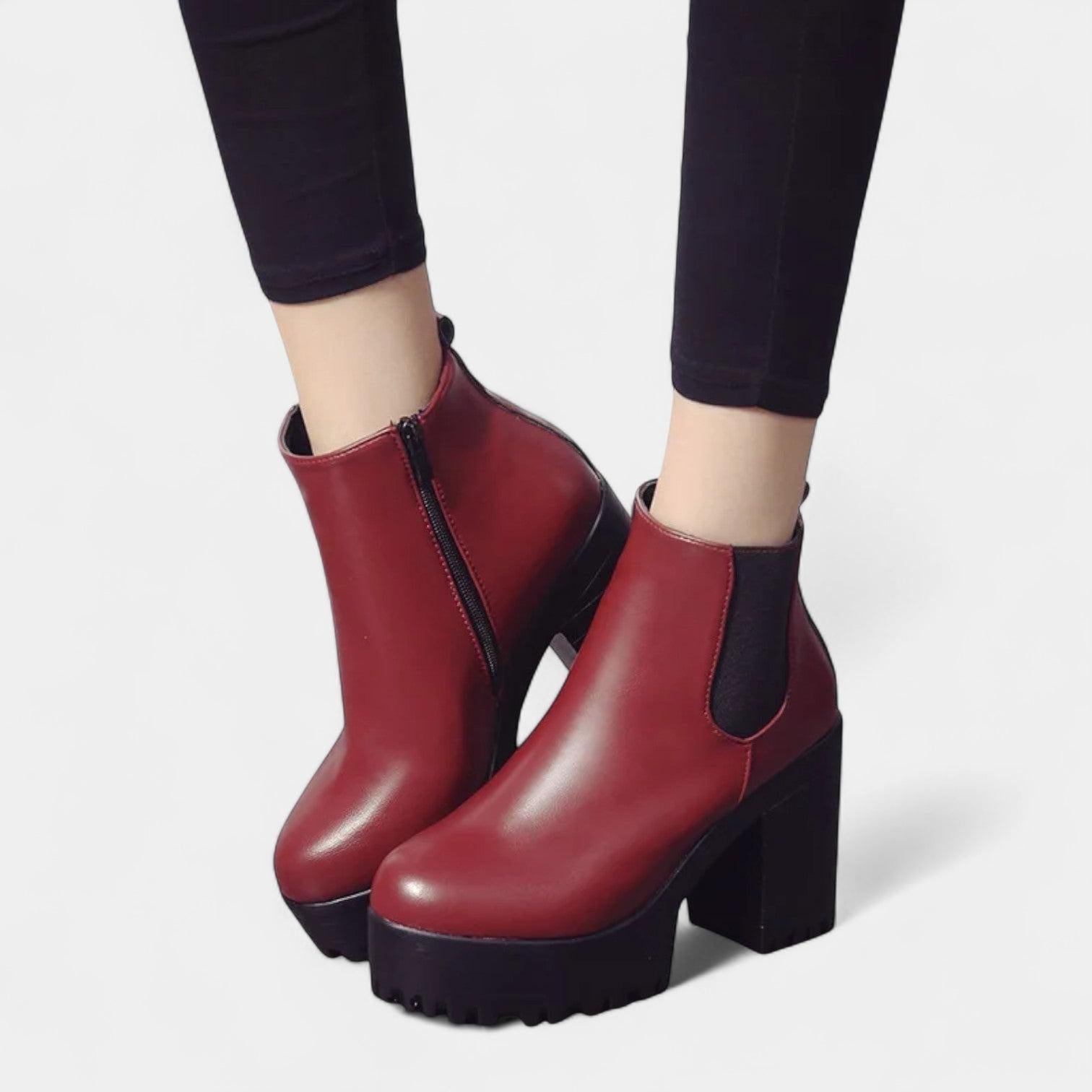 Women's Rounded Toe Ankle Boots with Block Heel and Elastic Side Panels for Casual Wear