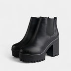 Women's Rounded Toe Ankle Boots with Block Heel and Elastic Side Panels for Casual Wear
