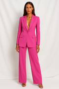 Women's Tailored Blazer and Wide-Leg Trousers Set - Stylish Office Attire in Lightweight Fabric