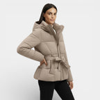 Women's Windproof Belted Puffer Parka Jacket - Insulated Outerwear for Cold Weather