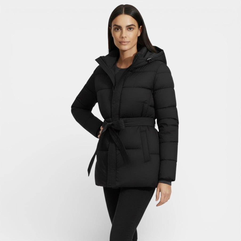 Women's Windproof Belted Puffer Parka Jacket - Insulated Outerwear for Cold Weather