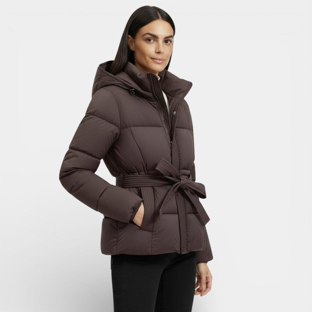 Women's Windproof Belted Puffer Parka Jacket - Insulated Outerwear for Cold Weather