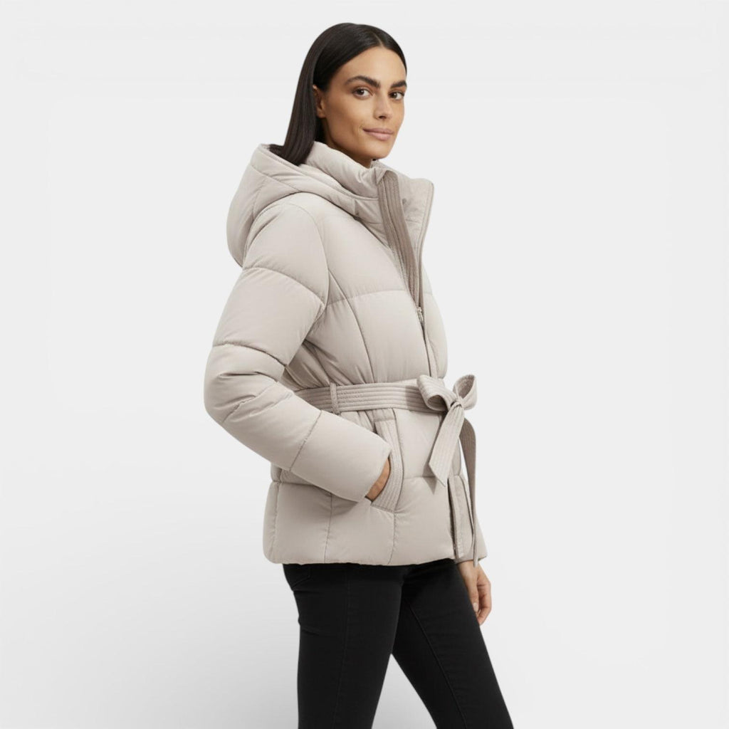 Women's Windproof Belted Puffer Parka Jacket - Insulated Outerwear for Cold Weather