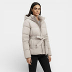 Women's Windproof Belted Puffer Parka Jacket - Insulated Outerwear for Cold Weather