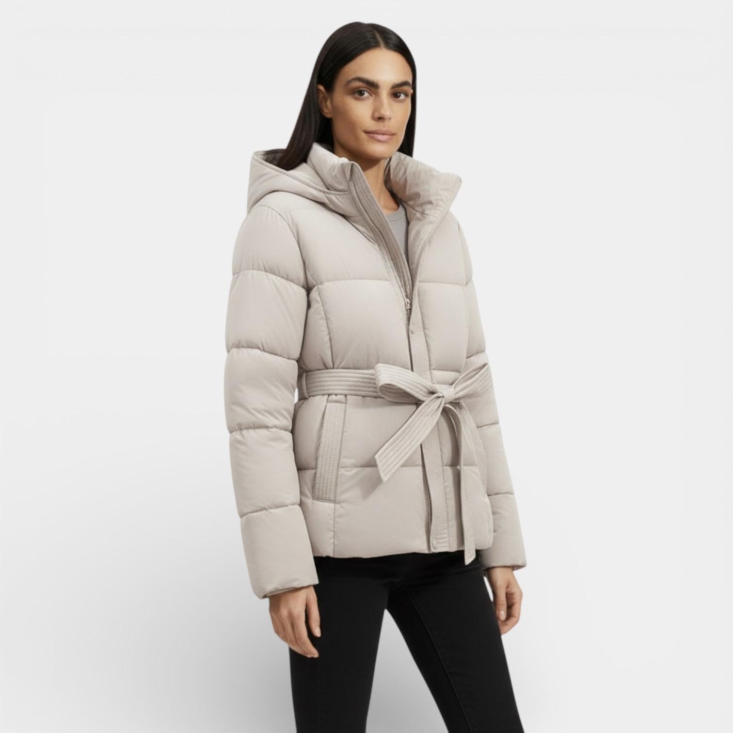 Women's Windproof Belted Puffer Parka Jacket - Insulated Outerwear for Cold Weather