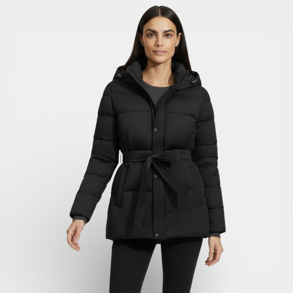 Women's Windproof Belted Puffer Parka Jacket - Insulated Outerwear for Cold Weather